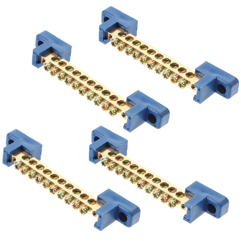 FRCOLOR 4-Piece 10-Hole Copper-Brass Distribution Terminal Block with Plastic Insulation
