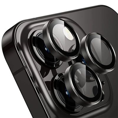 Universal Camera Lens Protector for iPhone 16/15/14/13/12/11 Pro Max, Tempered Glass with Black Metal Ring, 15 (2PCS)