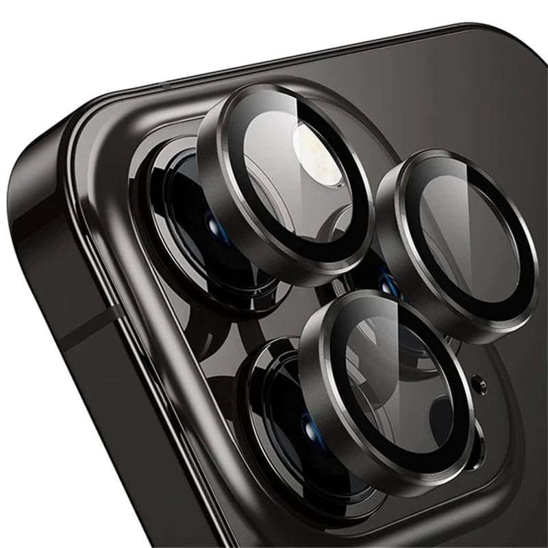 Universal Camera Lens Protector for iPhone 16/15/14/13/12/11 Pro Max, Tempered Glass with Black Metal Ring, 15 (2PCS)