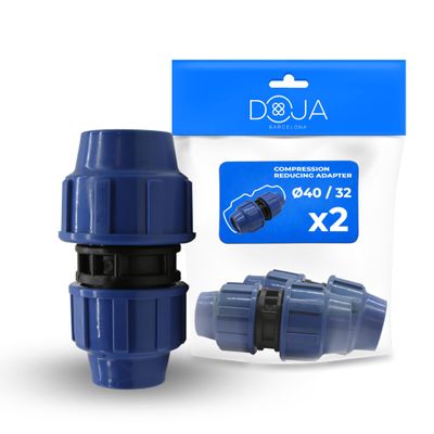 DOJA Barcelona PP Reducing Coupling for MDPE Pipe, 40 mm x 32 mm, 2-Pack