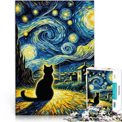 Starry Night Cat Puzzle, 1,000 Pieces, 52 x 38 cm