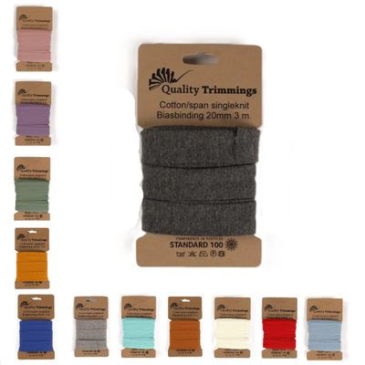 Die Stofftante Jersey Bias Tape | Pre-Folded Elastic Binding | Cotton Jersey | 3 Meters x 20mm (Mid Grey Melange)