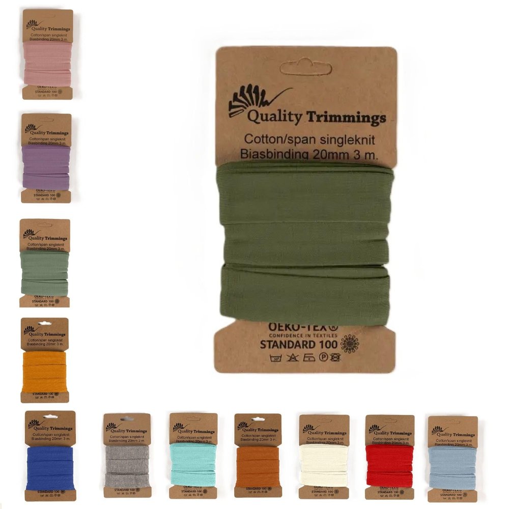 The Fabric Aunt Jersey Bias Tape | Pre-Folded, Elastic Binding Tape | Cotton Jersey | 3 Meters x 20mm (Khaki)