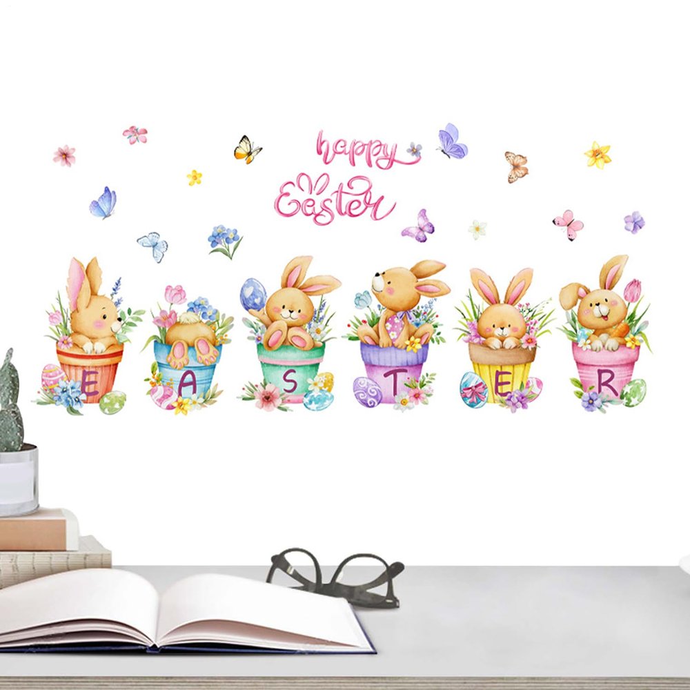 Window Stickers, 2 Sheets, Easter Egg, Bunny and Flower Pot Design