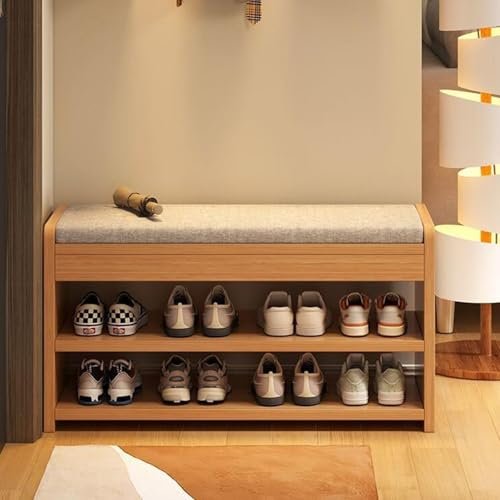 Narrow Rattan Shoe Cabinet with Entryway Bench
