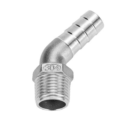 45-Degree Elbow Fitting, Stainless Steel Pipe Fitting, Male to Hose Barb