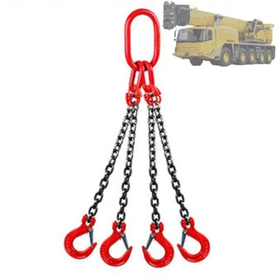 G80 Alloy Steel Lifting Chains with Adjustable Hooks, 4-Leg Chain Sling with Safety Grab Hooks for Heavy-Duty Engine Hoists