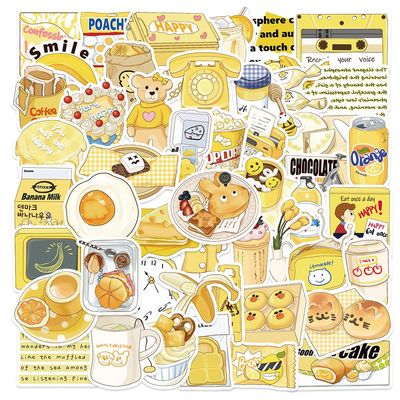 Yellow Kawaii Sticker Set - Cute Food & Coffee