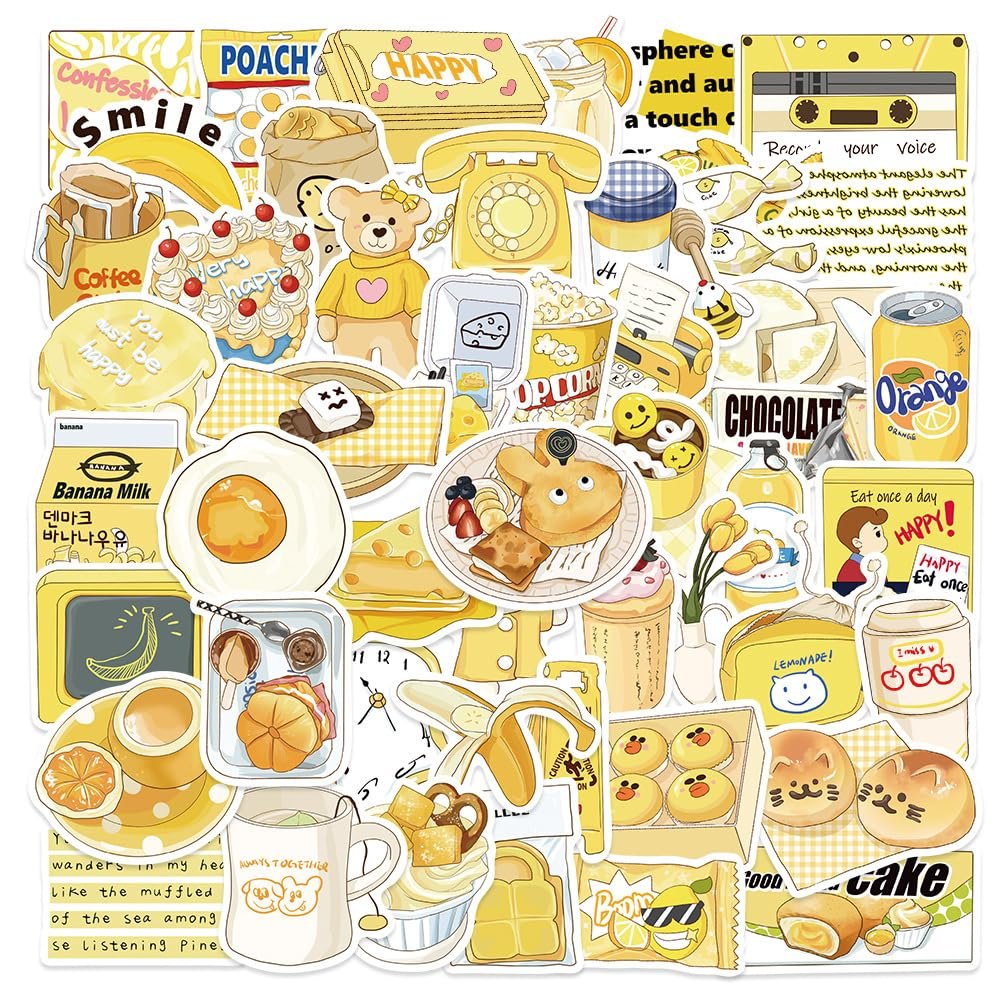 Yellow Kawaii Sticker Set - Cute Food & Coffee
