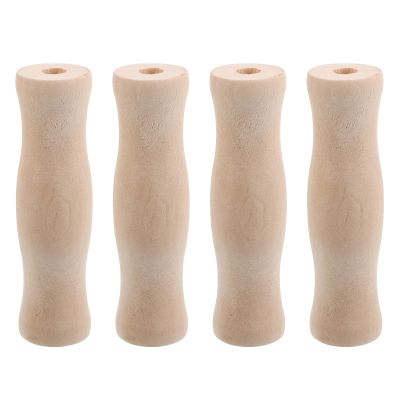 4-Piece Grill Utensil Set with 10 mm Through-Hole, Wooden Handle, White Beige