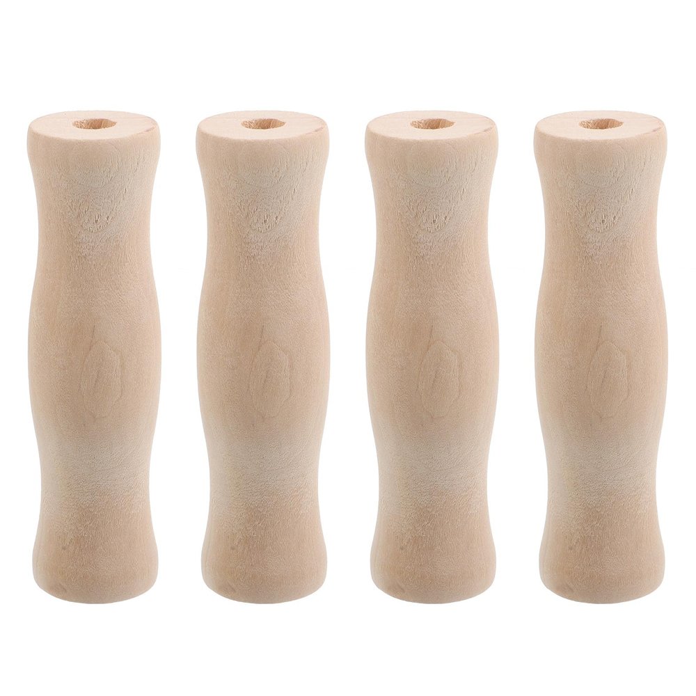 4-Piece Grill Utensil Set with 10 mm Through-Hole, Wooden Handle, White Beige
