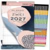 Spielefabrik Couple Calendar 2027, 3 Columns, Couple Planner 16 x 32.5 cm, Pastel Planner for Two with Love Quotes, Wall Calendar for Couples, Includes 528 Stickers view 1
