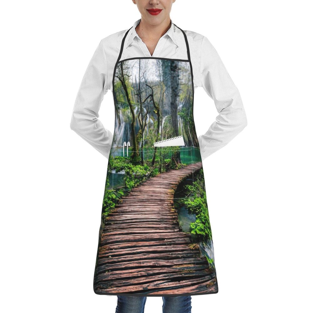 Cxzmnba Premium Wooden Cross-Back Apron with Pocket, Water-Resistant, White, One Size