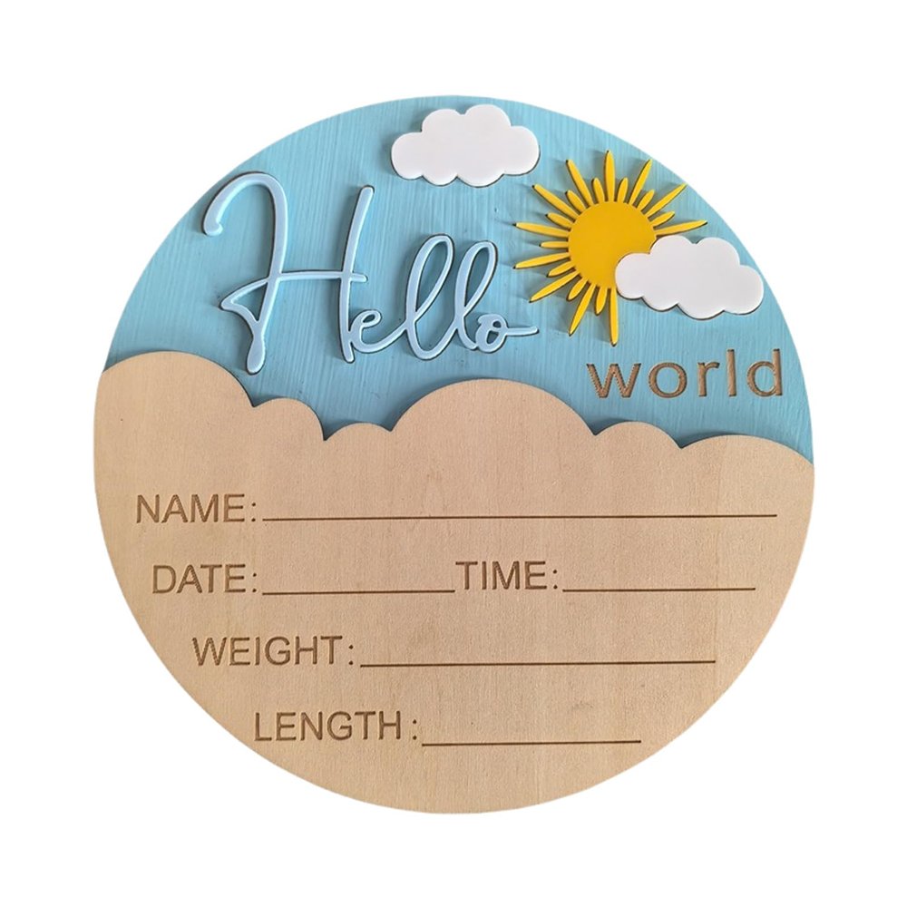 Round Wooden Birth Announcement Sign with Baby Name and Date