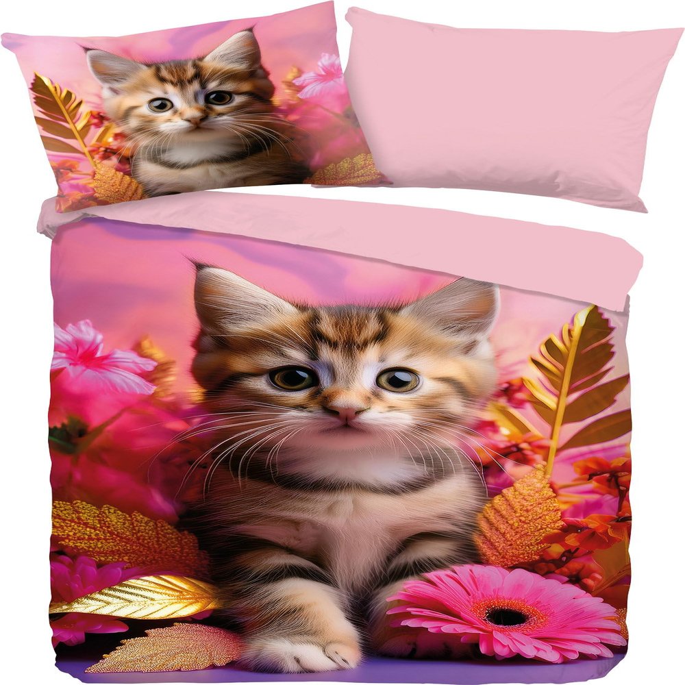 Good Morning Kadi Children's Reversible Renforcé Bedding Set, Pink, 135 x 200 cm + 80 x 80 cm