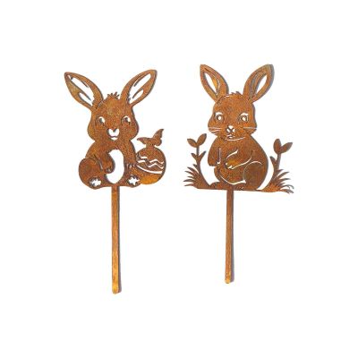 Bunny Garden Stakes, Weather-Resistant Vintage Rust Easter Decor