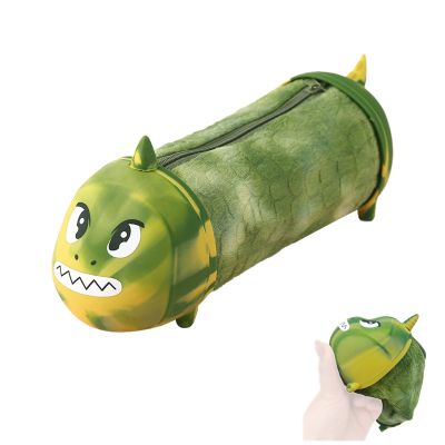BSITSSS Dinosaur Pencil Case, Green Plush Silicone Case with Zipper