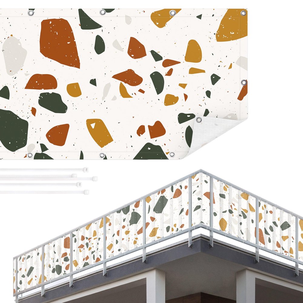 Stone-Look Balcony Privacy Screen 75 x 600 cm with Cable Ties