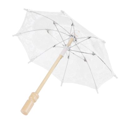 Cocoarm Vintage Lace Parasol, Handmade Wedding and Photo Shoot Accessory, Wooden Handle, White