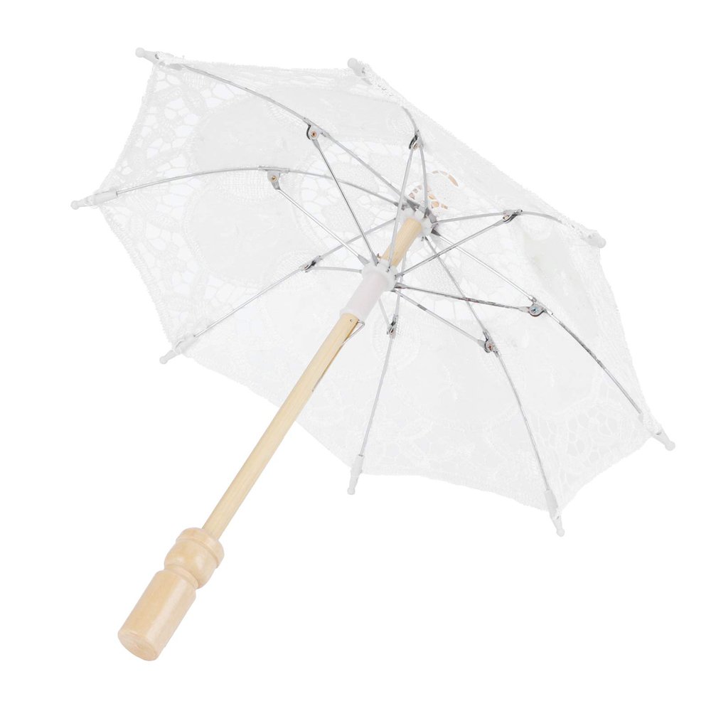 Cocoarm Vintage Lace Parasol, Handmade Wedding and Photo Shoot Accessory, Wooden Handle, White