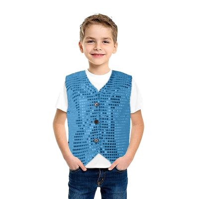 Sparkly Sequin Vest for Kids' Dance Performances, Light Blue, 3–4 Years