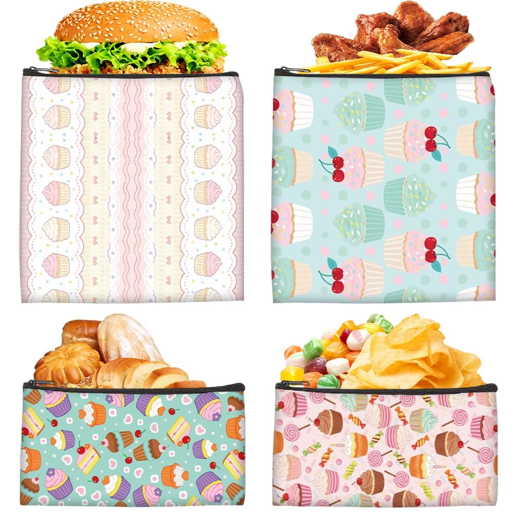 PRESSINART Reusable Fabric Snack Bags - 4 Pack, 4 Styles