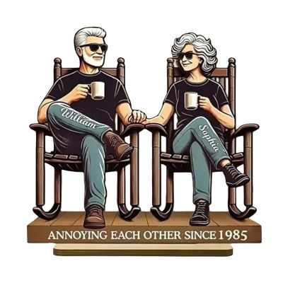 Growing Old Together Couple Statue - Wood