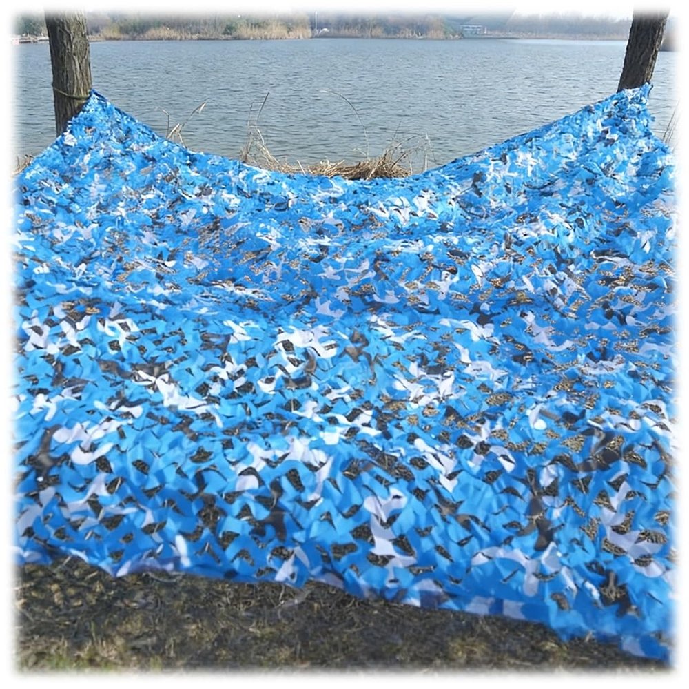 Generic Blue Camouflage Net 2x3.0m, 3x4.0m, 4x5m Military Hunting Camouflage Net with Sun and Privacy Protection for Camping, Garden, Outdoor Use and Party Decoration (W7.5xH7.5m)