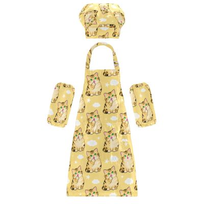 sanluoli Kids Chef Set with Cute Brown Cat Apron, Size M, for Ages 3–12