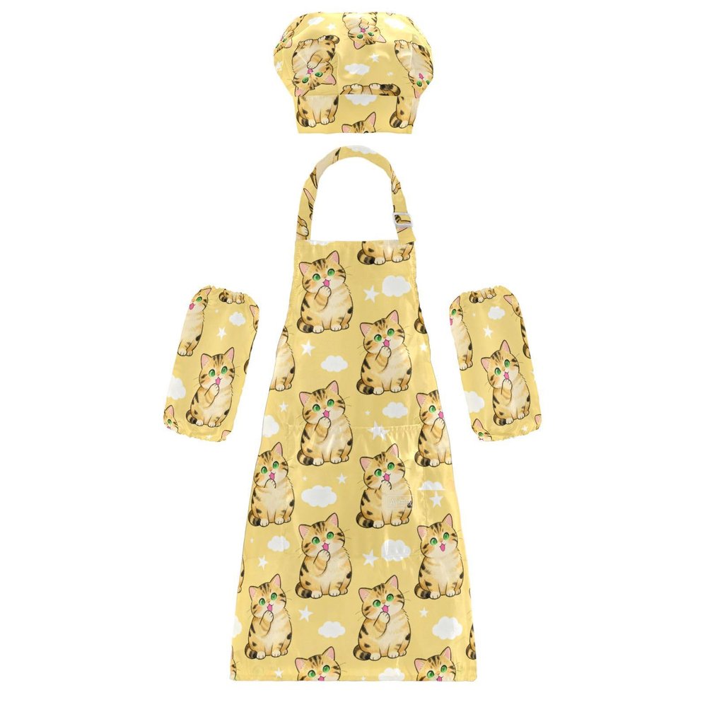 sanluoli Kids Chef Set with Cute Brown Cat Apron, Size M, for Ages 3–12