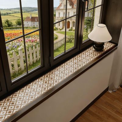 Interior Window Sill Cover, Decorative Vintage-Pattern Mat, Cut-to-Size, Dustproof and Non-Slip, Style A, 90 x 40 cm/35 x 16 in