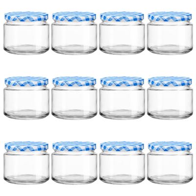 Vitrea 12 x 330 ml Jam Jars with Blue Checkered TO 82 Lids