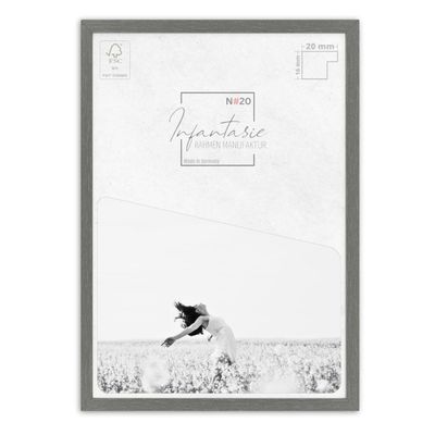Infantasie “N20” 30 x 55 cm Picture Frame, Handcrafted to Size | Steel Gray | Modern Slim 20 mm MDF Wood Frame with Acrylic Glass, Backing and Hangers