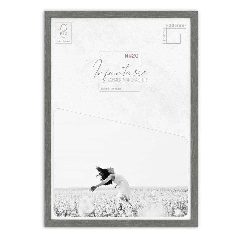 Infantasie “N20” 30 x 55 cm Picture Frame, Handcrafted to Size | Steel Gray | Modern Slim 20 mm MDF Wood Frame with Acrylic Glass, Backing and Hangers