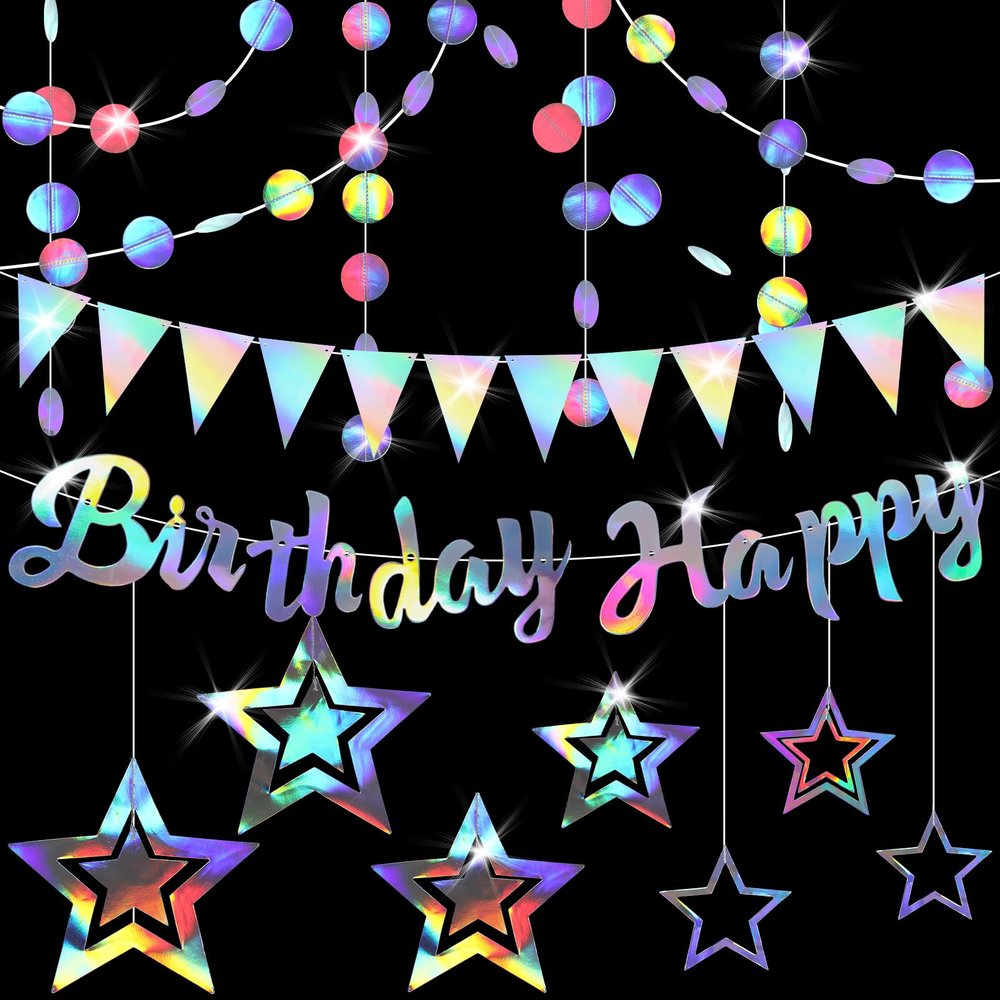 WJIAAA Happy Birthday Iridescent Banner Set