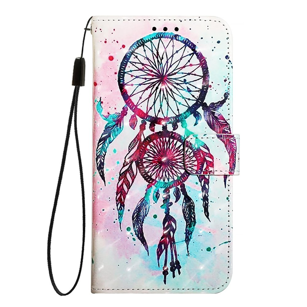 EuoDuo Flip Wallet Case Compatible with iPhone 15, PU Leather, Card Slots, Colorful Feather Pattern