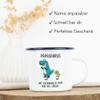 Personalized Dad Mug with Name, Papasaurus Enamel Coffee Mug - Blue, 1 Child view 2