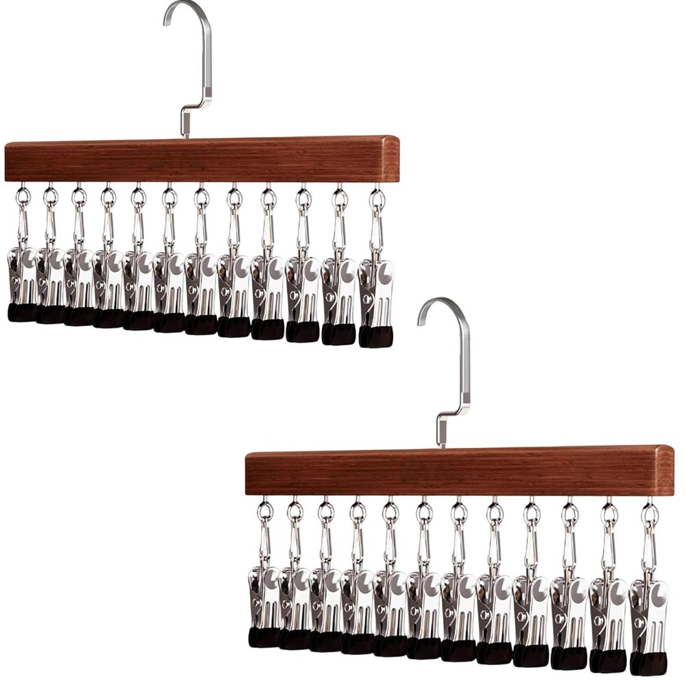 10-Clip Closet Organizer, Space-Saving 360° Rotating Hanger, Brown, 2-Pack