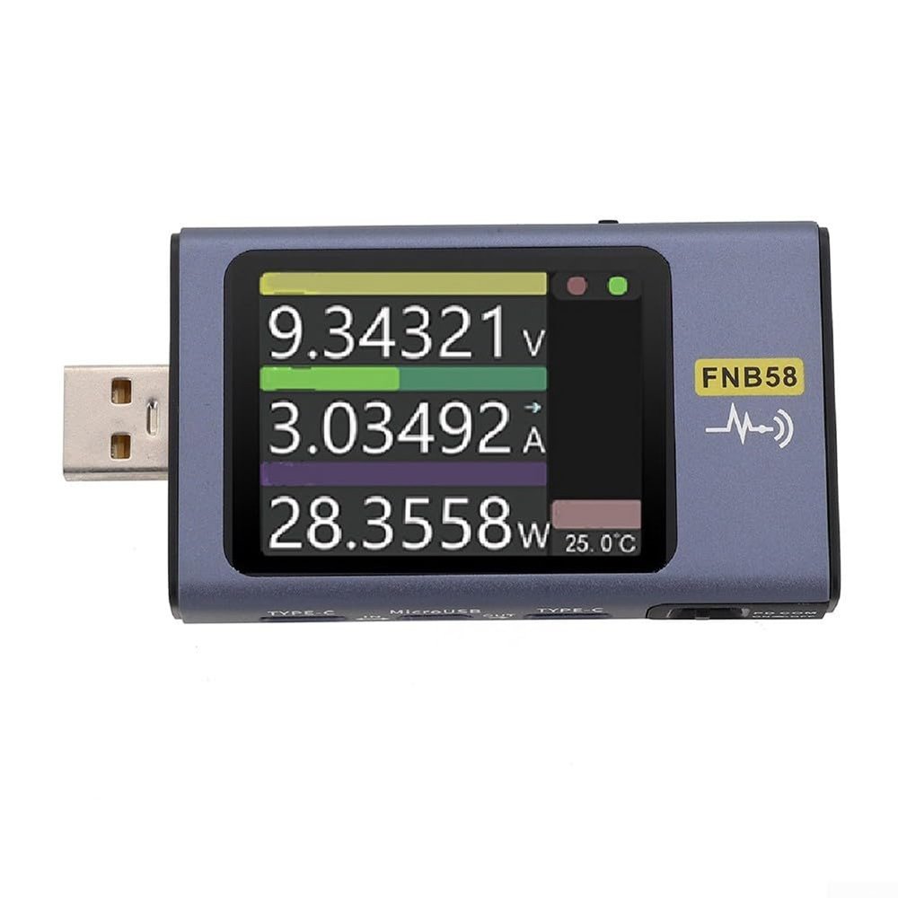 Besshepplo FNB58 USB Tester Voltmeter Ammeter for Fast-Charging Detection, Supports PD QC FCP AFC VOOC, 0.00001 V 0.00001 A, 120 W, Metal and Plastic, Blue