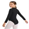 Freebily Girls' Long-Sleeve Ballet Leotard, Black Turtleneck Fleece, 104-110 view 3