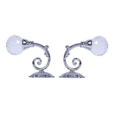 Nikou Metal Crystal Glass Curtain Tiebacks, Silver-Colored, 12 cm, 2-Pack