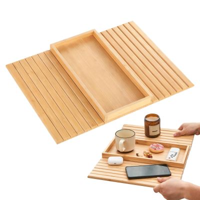 Wood Sofa Armrest Tray with Drink Holder