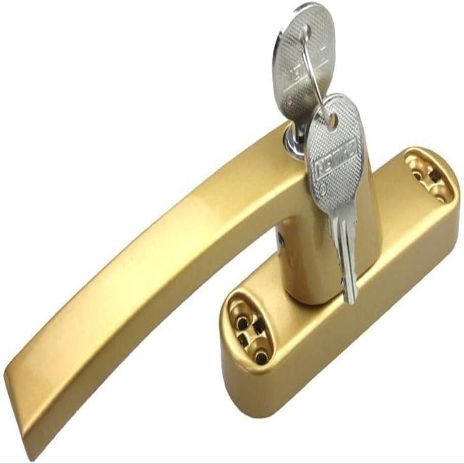 KRXSOBNV Aluminum Window and Door Handle with Key Lock, Gold, 57 mm Spindle
