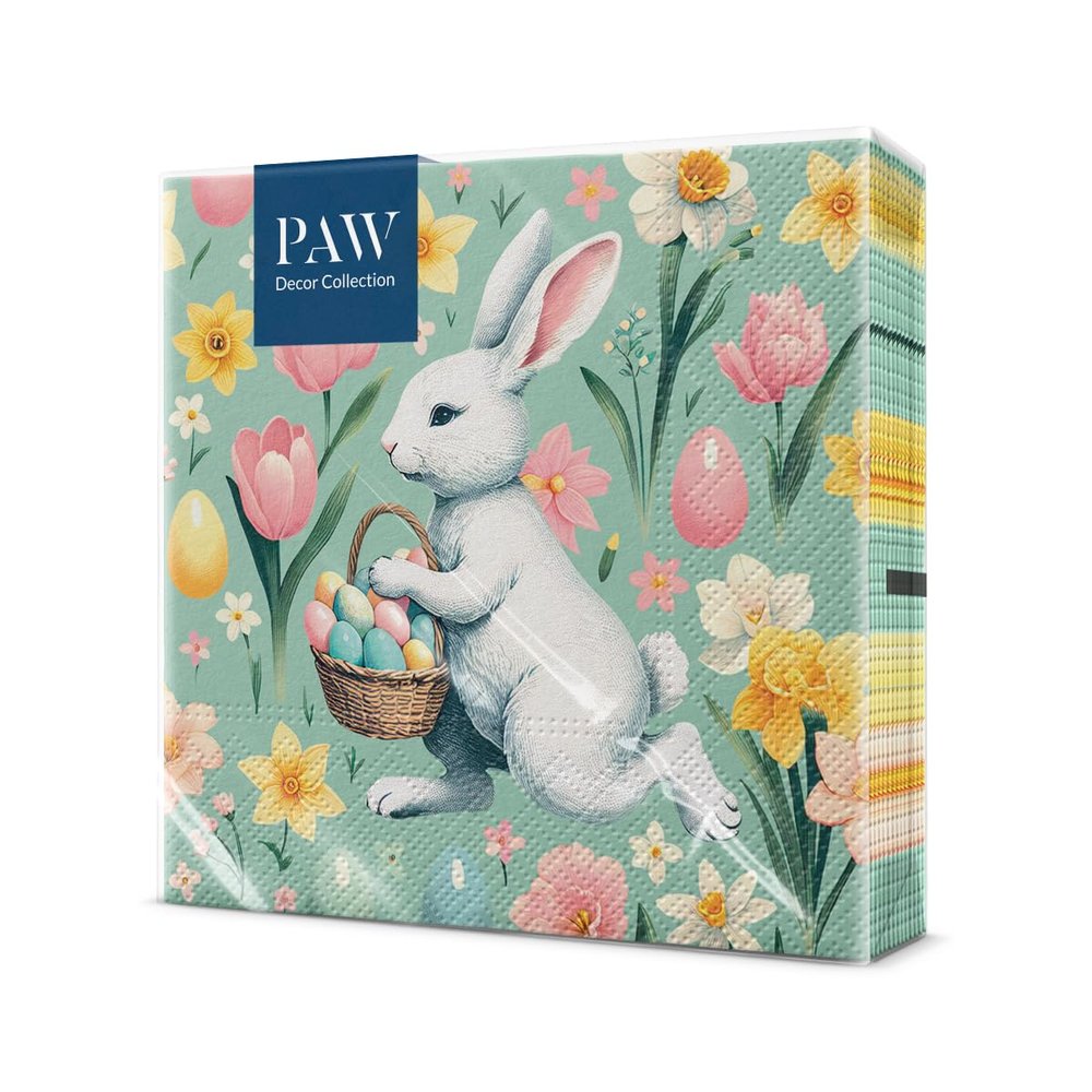 PAW - Easter Napkins 20 Pack | Spring Decor 33 x 33 cm | Bunny Design for Easter, Spring, and Celebrations | Disposable Napkins for Table Decoration