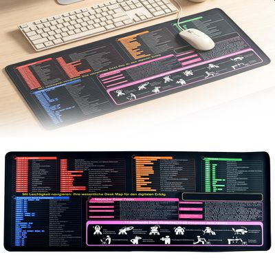 KAGEYMB German Excel Desk Mat, 80 x 30 x 0.3 cm, XL Mouse Pad with Shortcuts