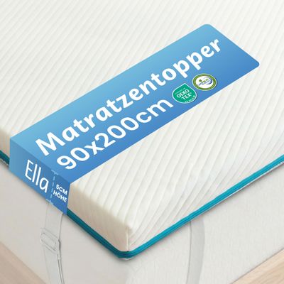 Ella Reversible Mattress Topper 90 x 200 cm, H2/H3, 5 cm, Gel Foam & Hypoallergenic Moon Foam