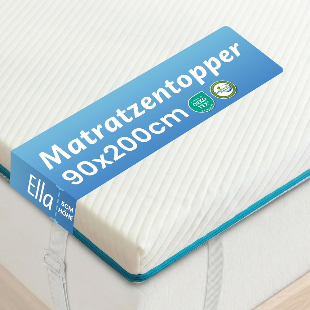 Ella Reversible Mattress Topper 90 x 200 cm, H2/H3, 5 cm, Gel Foam & Hypoallergenic Moon Foam