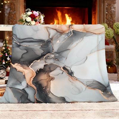 Cozy Blanket 100 x 130 cm, Abstract Marble Lines, Grayish White