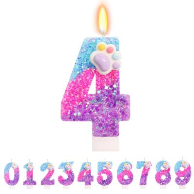 TESGADGETS Cute Paw Birthday Candle Number 4