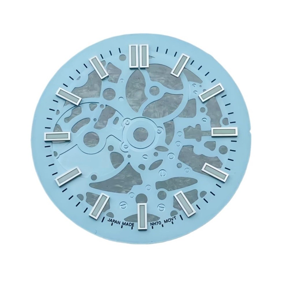 Saharuse 1-Pc. 29.8 mm Nautilus Skeleton Dial with S Logo, Night Glow, for NH70/NH38 Calibers, Light Blue